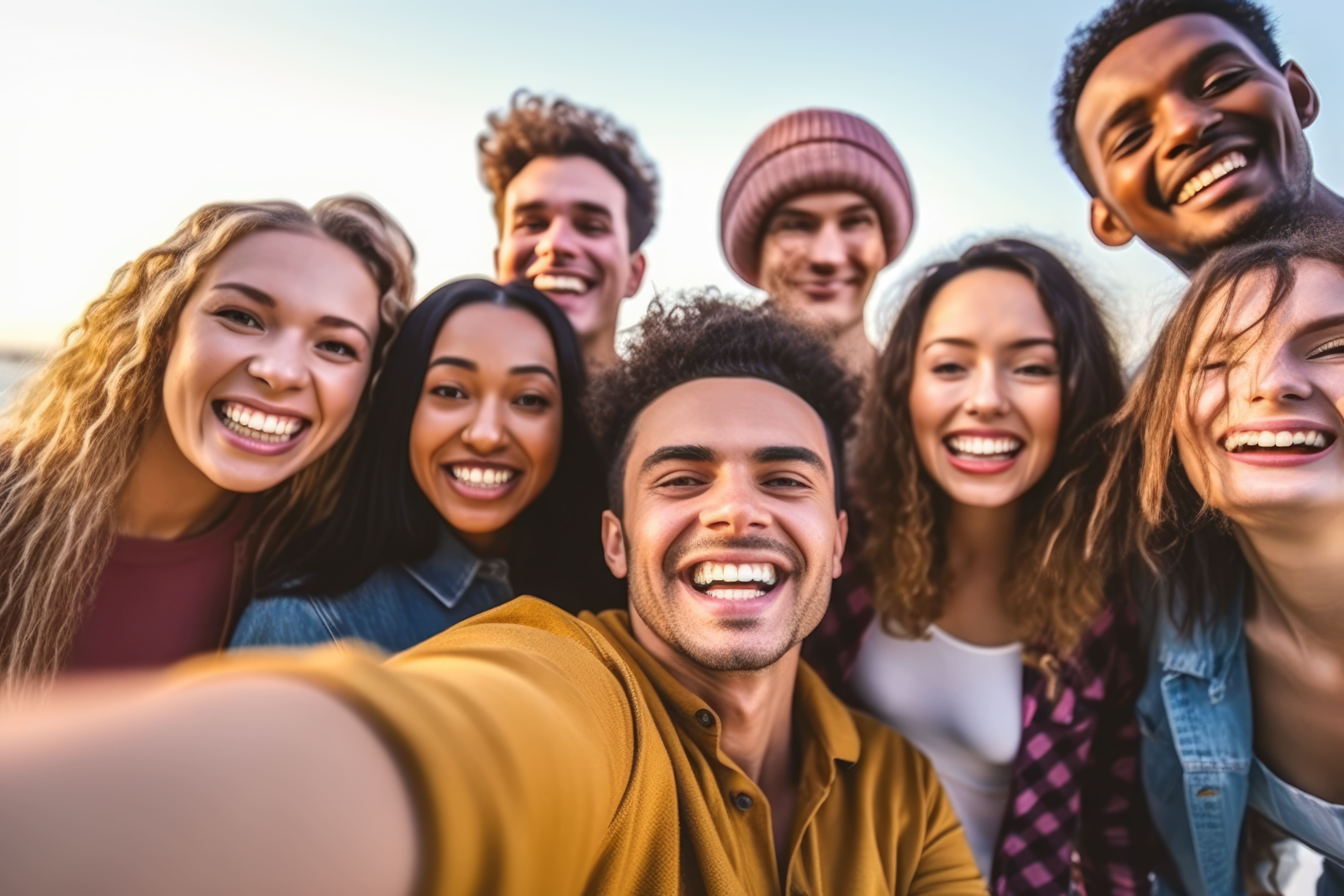 Grupo de pessoas jovens multirraciais felizes tirando uma selfie